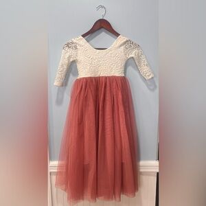 Elegant White and Pink Lace Kids Dress